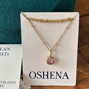 Oshena designer beachwear pink gemstone Gold Necklace